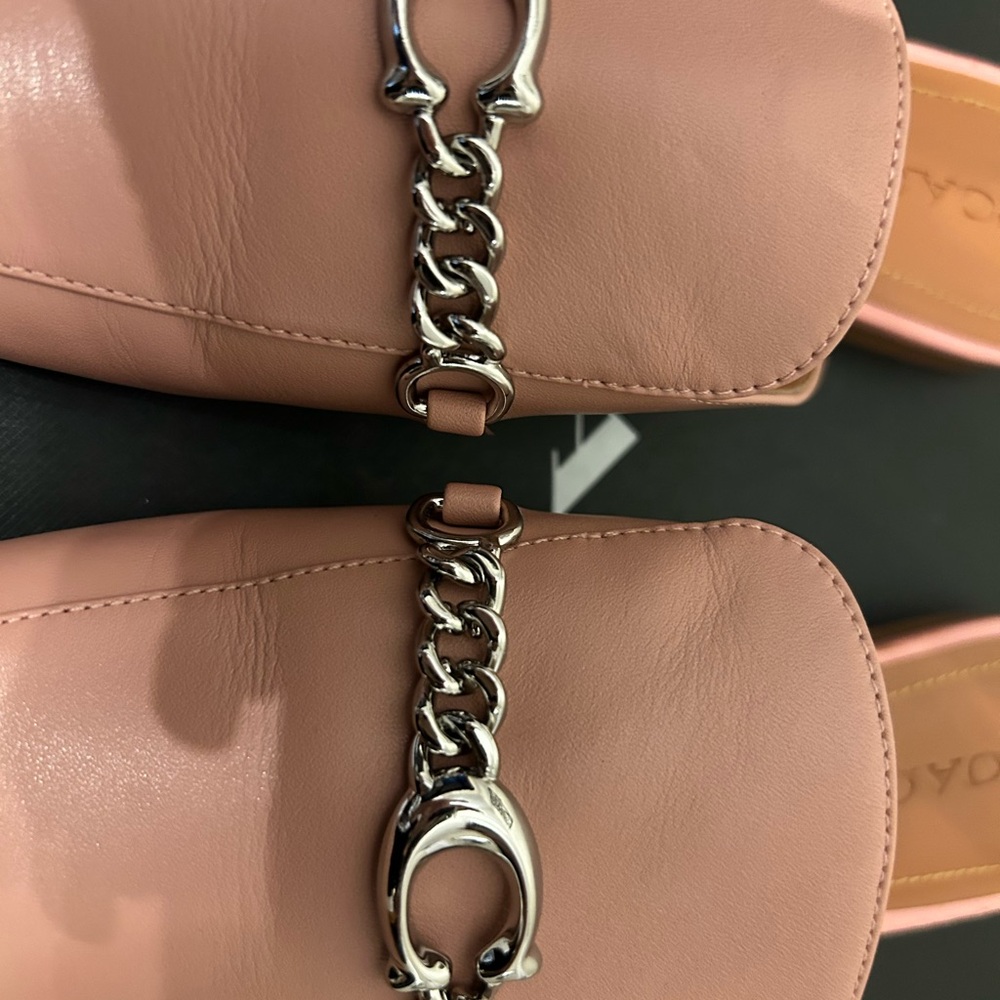 Coach Blush Leather Mules with Silver Chain Detail - Picture 3 of 3